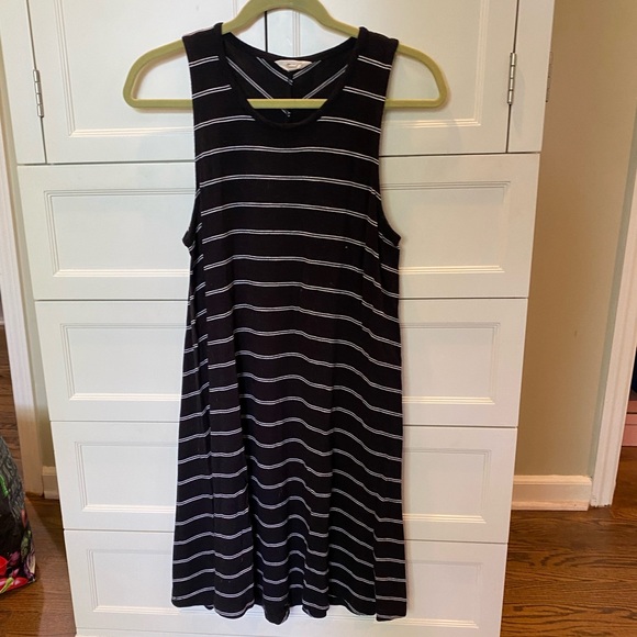 Madewell Black/White Horizontal Striped Tank Mini Dress Size: Large - Picture 1 of 5